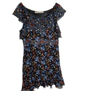 Zara Basic Womens Mini Dress Size M Floral Long Sleeve Scoop Neck Sleeveless EUC